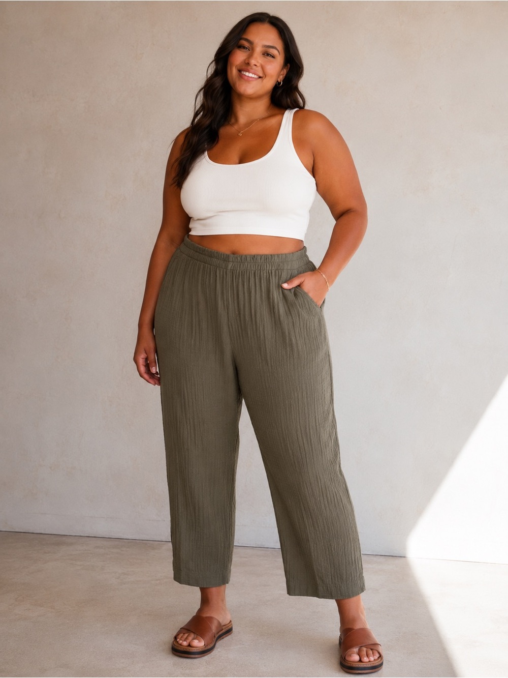 MADEWELL Lightspun Gauze Cotton Pull-On Stretch Waist Tapered Pants Size XXL